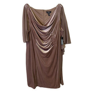 NWT R&M Richards Dress Plus 22W Draped Sleeves $119 Latte Velvet Cocktail Dress
